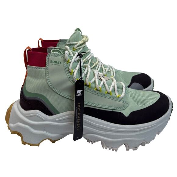 Sorel Sneaker Boot Kinetic Breakthru Venture Mid Womens 9 WP Cinder Sea Sprite - Picture 1 of 11